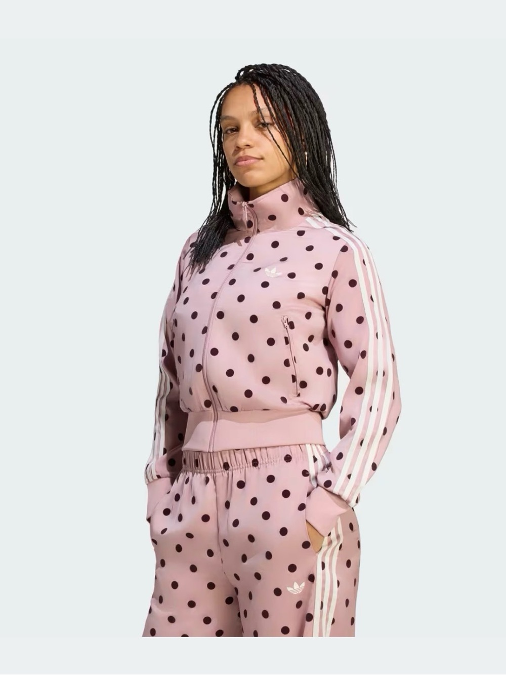 adidas Pink Polka Dot Varsity Jacket with White Stripes